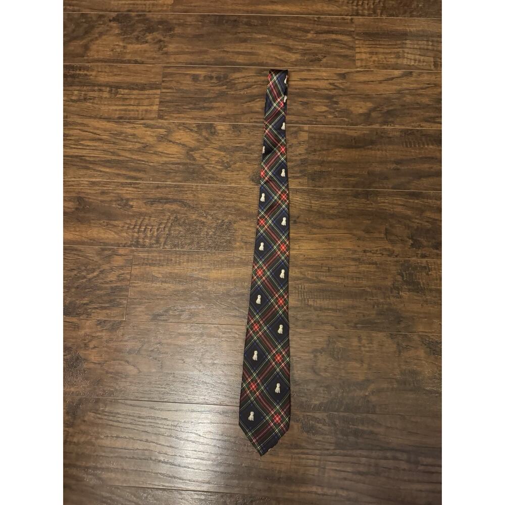 Lauren Ralph Lauren Tie Mens Red Green Plaid Scottie Dog Silk Hand Made Preppy